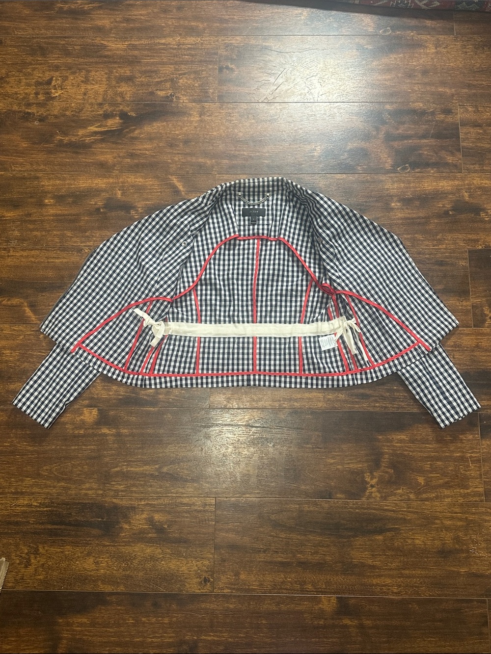 🚨 J.Crew Navy Gingham Cropped Moto Jacket Sz 6 EUC ✨ - Picture 6 of 8